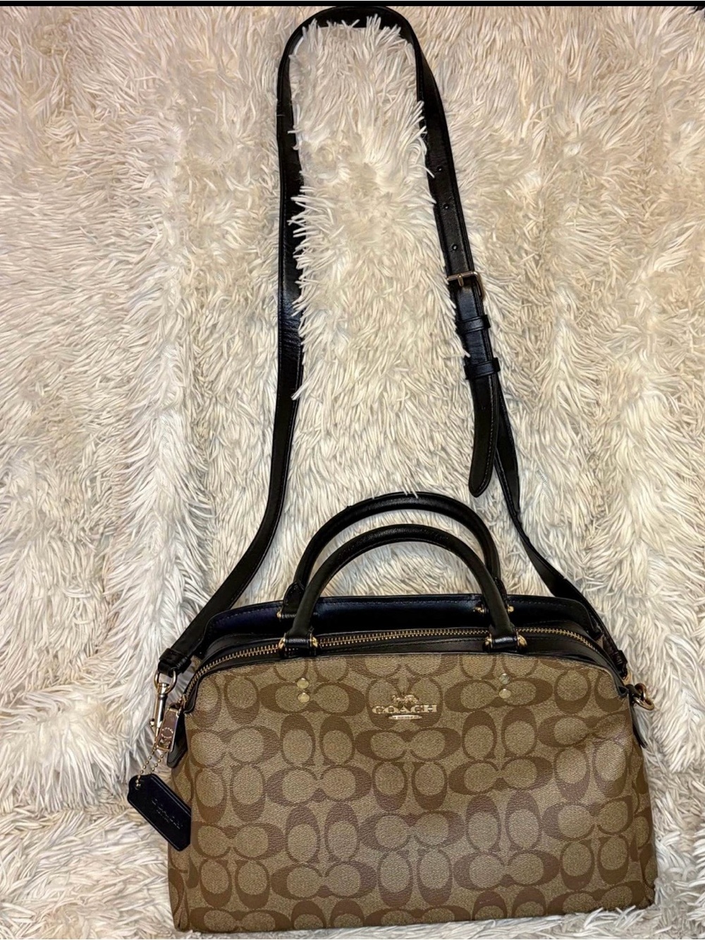 Coach Signature Canvas Satchel in Brown with Black Trim